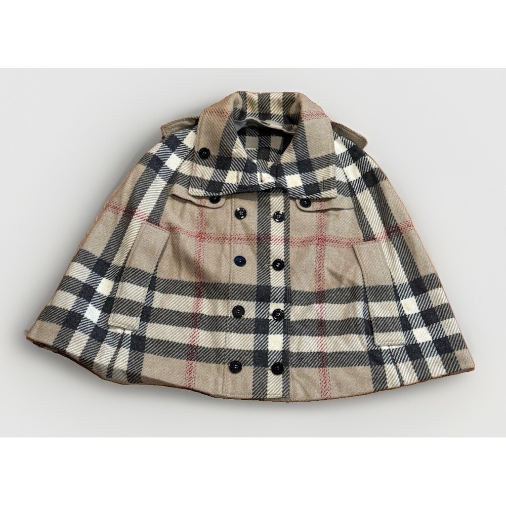 Burberry Nova Check Cape Poncho Double-Breasted Jacket Coat One Size Lambs Wool